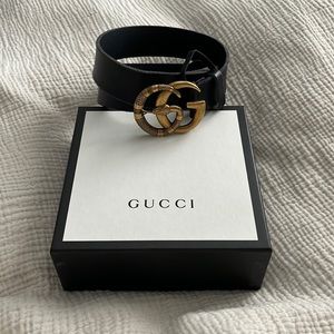 Gucci Leather belt with Double G buckle with snake